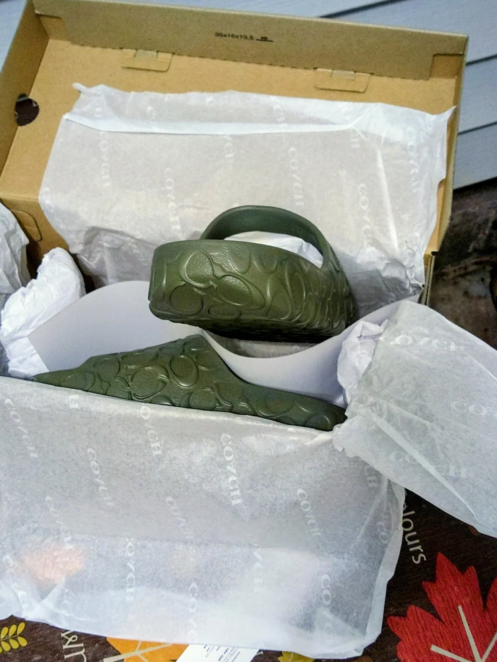 Coach Olive Green Embossed Logo Slide